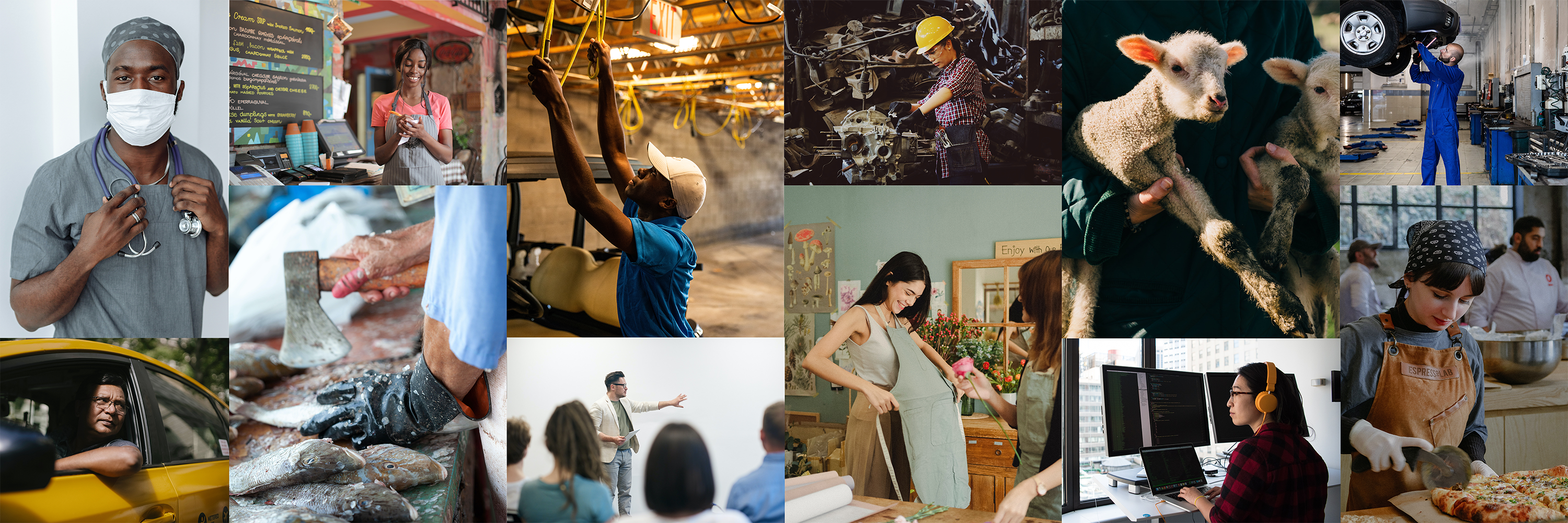 A collage of photos showing diversity in work life. Source: Pexels.