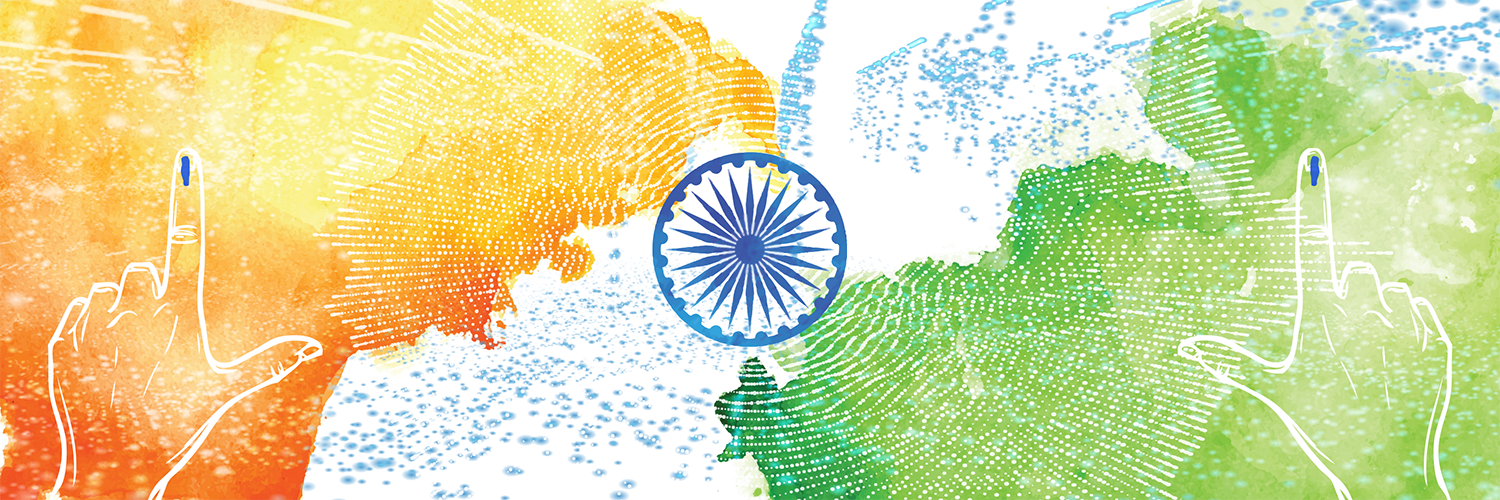 Project illustration inspired by the Indian flag. Contains a flow of datapoints where some are reaching voters and some are not.