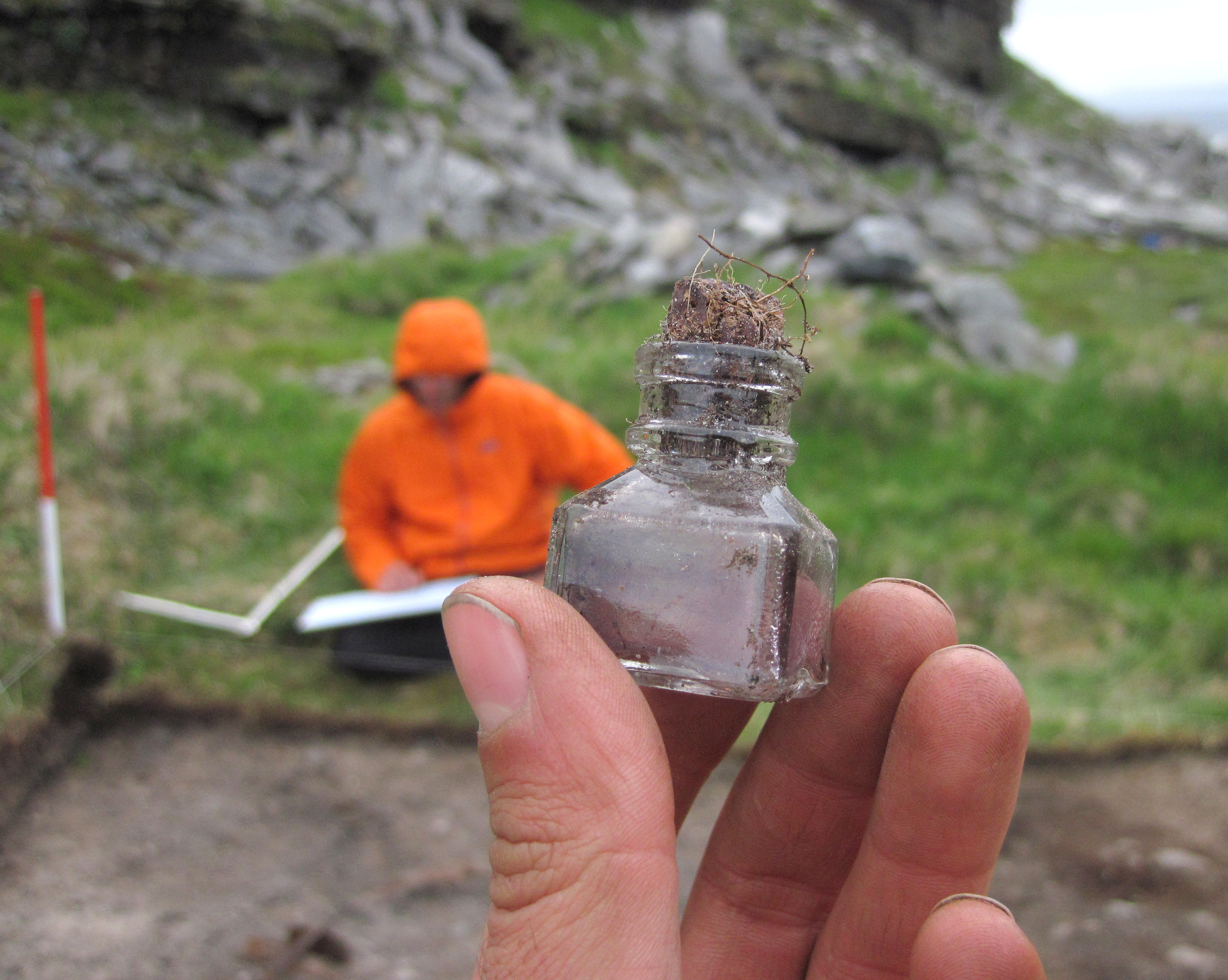 Bridging past and present: Ink bottle retrieved from a guard hut outside the WW2 prisoner-of-war camp at Sværholt, Arctic Norway. Photo: Bjørnar Julius Olsen