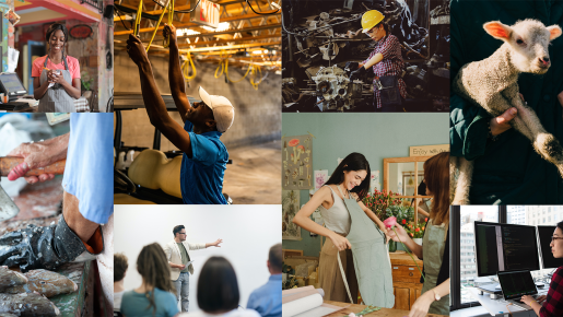 A collage of photos showing diversity in work life. Source: Pexels.